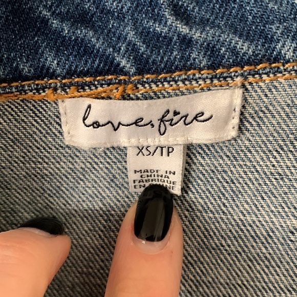 Love, Fire Long Distressed Ripped Denim Jean Jacket - Picture 11 of 16